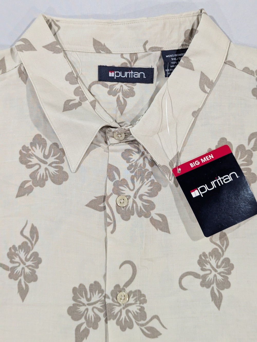 Puritan Shirt Mens 3XL White Floral Short Sleeve Button Up Rayon Hawaiian